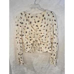 Urban Outfitters Peasant Long Sleeve Damsel Cinching Crop Blouse Top Size Medium